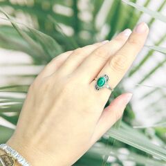 Malahit Doğal Taş Gümüş Yüzük - 17 no