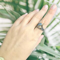 Yaprak Detay Labradorit Doğal Taş Gümüş Yüzük- 14 no