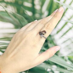 Kelebek Detay Doğal Taş Gümüş Yüzük-16 no