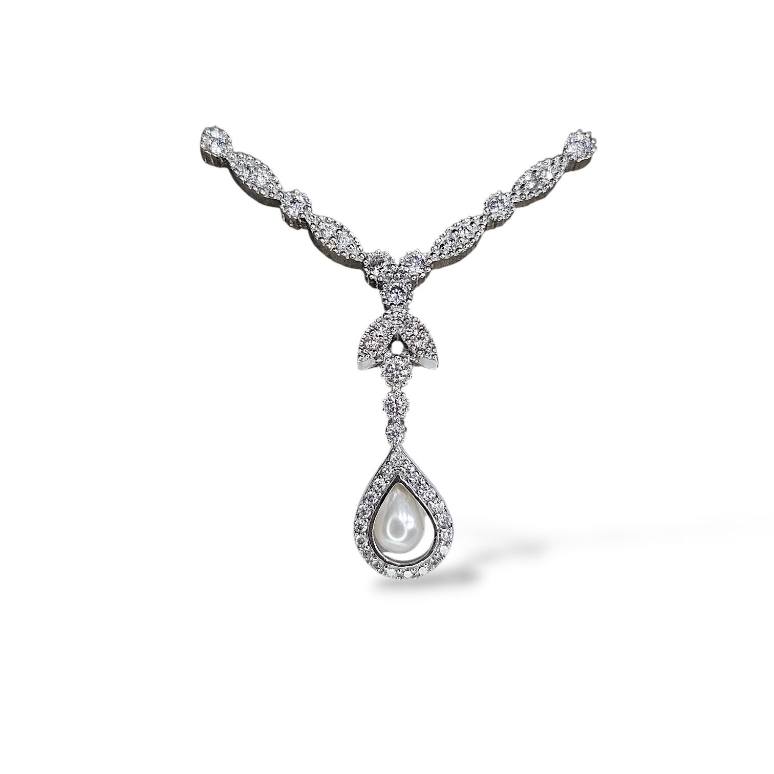 İnci Detay Zirkon Taşlı Gümüş İnci Klipsi