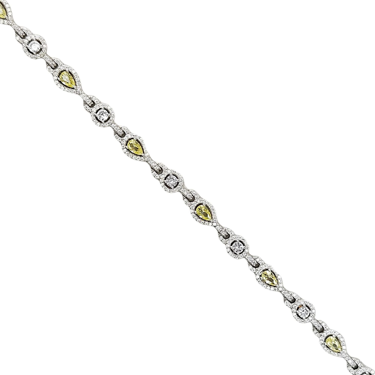 Damla Model Sarı Kristal Gümüş Bileklik - 20 cm