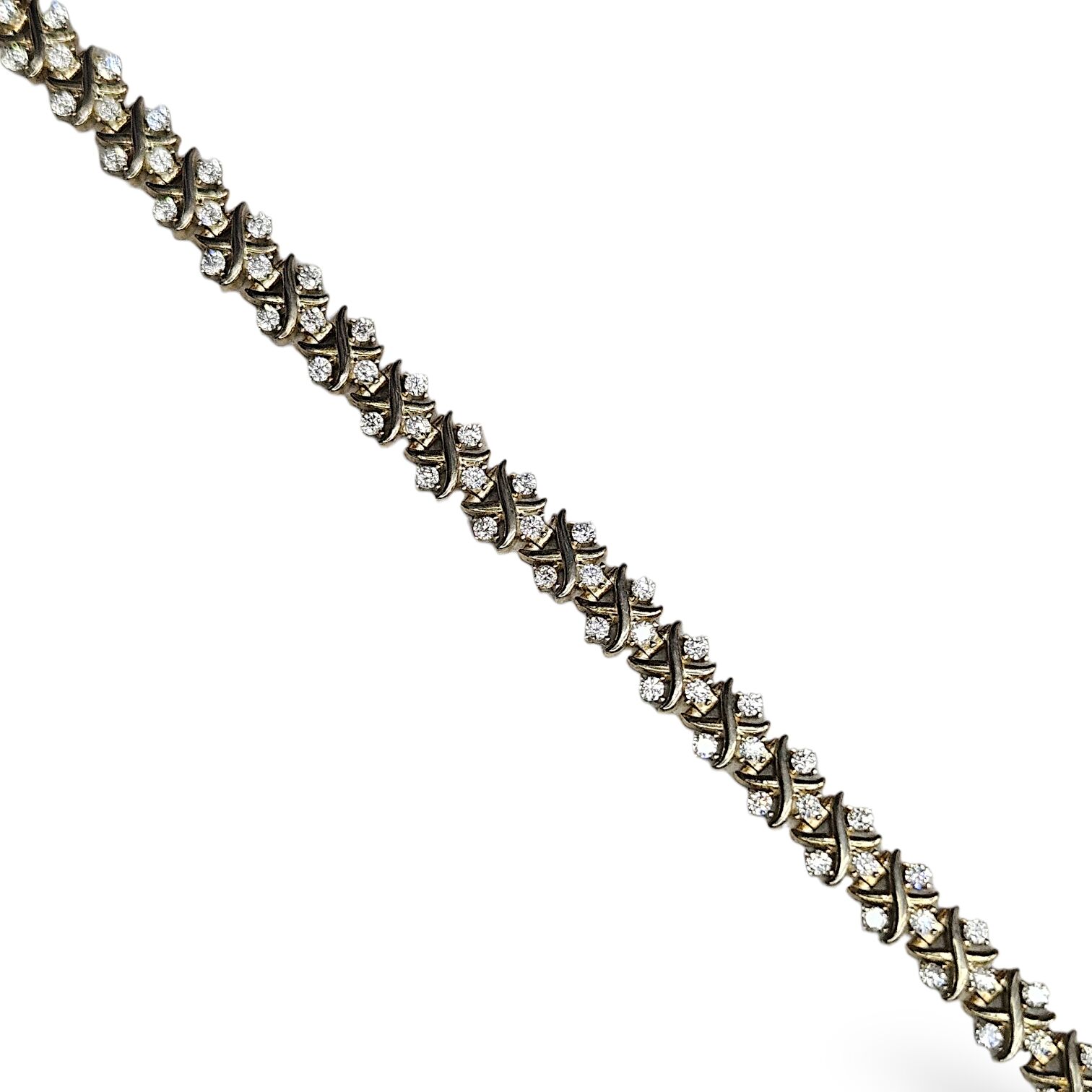 14K Altın Kaplama Zirkon Taşlı Gümüş Bileklik - 18 cm