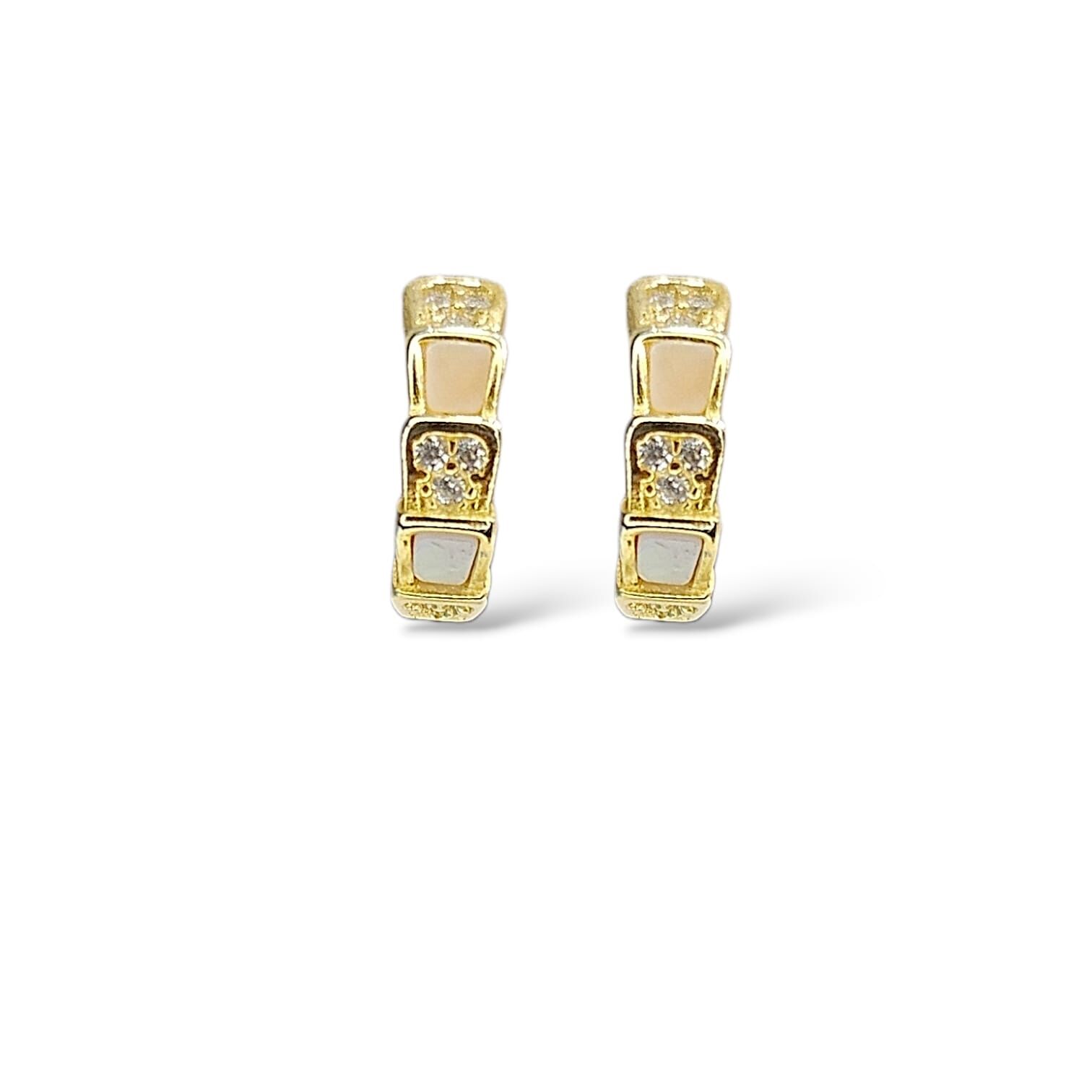 14K Altın Kaplama Zirkon Taş Sedefli Halka Küpe