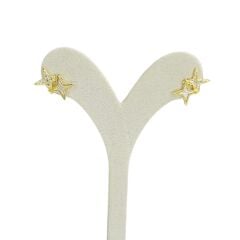 14K Altın Kaplama Yıldız Model Zirkon Taş Sedefli Gümüş Küpe