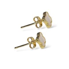 14K Altın Kaplama Yonca Model Sedefli Gümüş Küpe