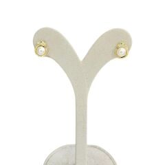 14K Altın kaplama Kaplan Model İnci Taşlı Gümüş Küpe