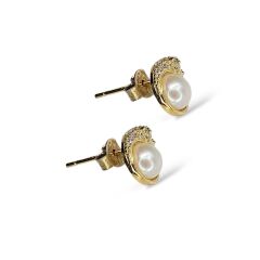 14K Altın kaplama Kaplan Model İnci Taşlı Gümüş Küpe