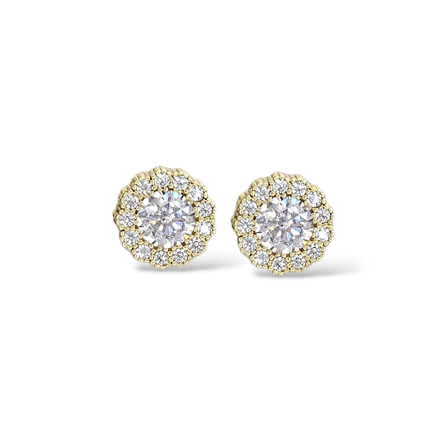 14K Altın Kaplama Çiçek Model Zirkon Taşlı Gümüş Küpe