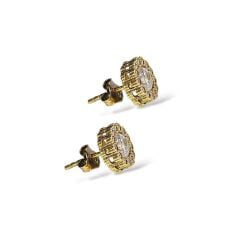 14K Altın Kaplama Çiçek Model Zirkon Taşlı Gümüş Küpe