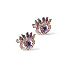 Göz Model Renkli Taşlı Rose Kaplama Gümüş Küpe