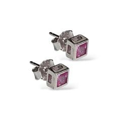 Pembe Kristal Renk Kare Kesim  Gümüş Küpe