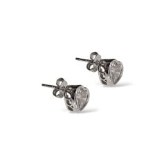 Kalp Model Kristal Taş Gümüş Küpe