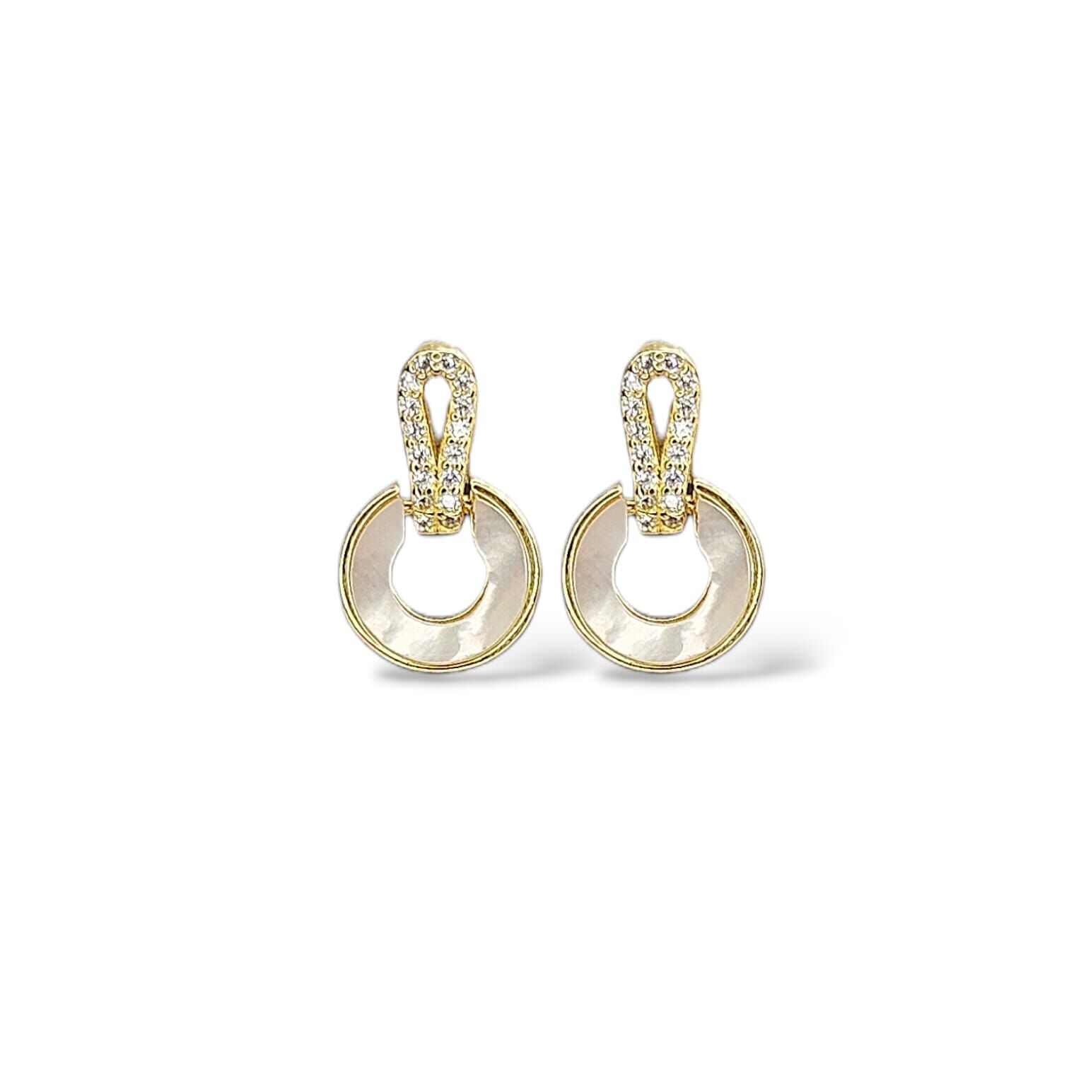 14K Altın Kaplama Zirkon Taş Sedefli Gümüş Küpe