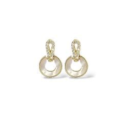 14K Altın Kaplama Zirkon Taş Sedefli Gümüş Küpe