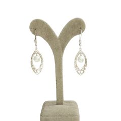 Kalp Detay İnci Sallantılı Gümüş Küpe