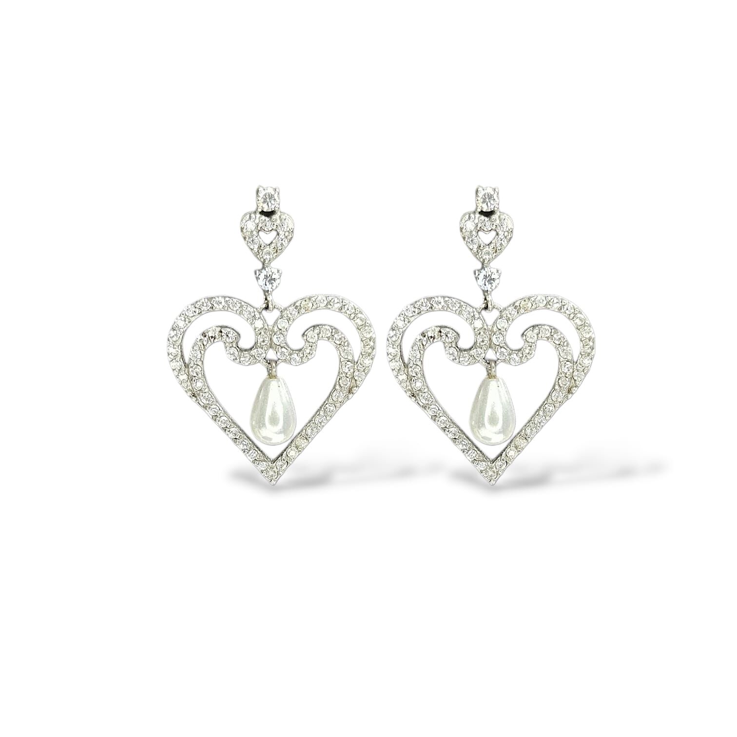 Kalp Model İncili Gümüş Küpe