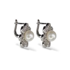 Çiçek Model İncili Gümüş Küpe