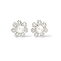 Çiçek Model İncili Gümüş Küpe