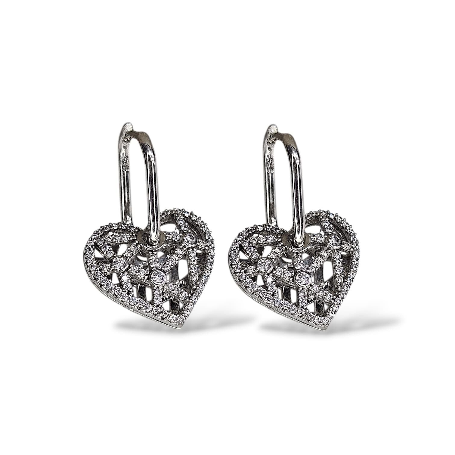 Kalp Model Zirkon Taşlı Gümüş Küpe