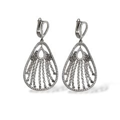 Zirkon Taş Sallantılı Zincir Geçişli Gümüş Küpe