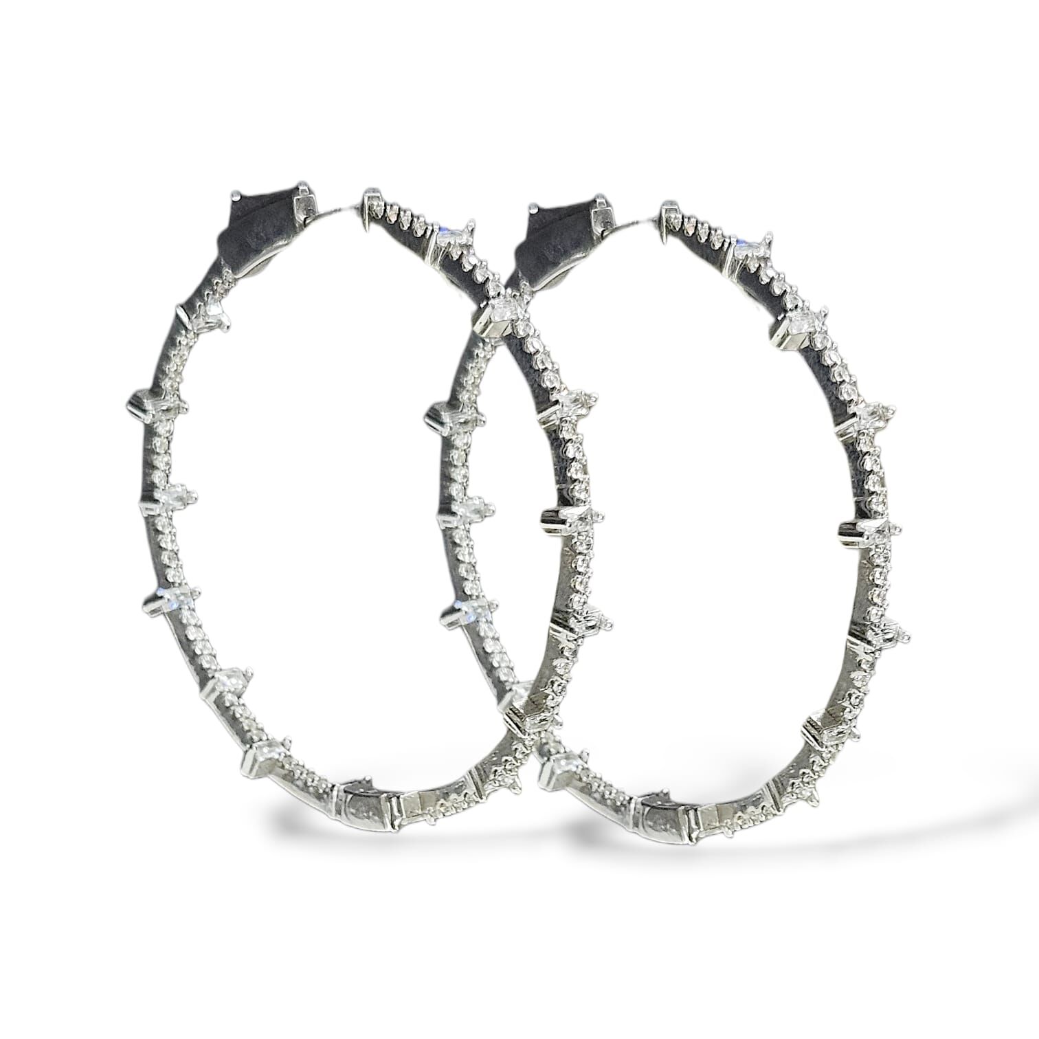 Zigzag Zirkon Taşlı Büyük Halka Küpe