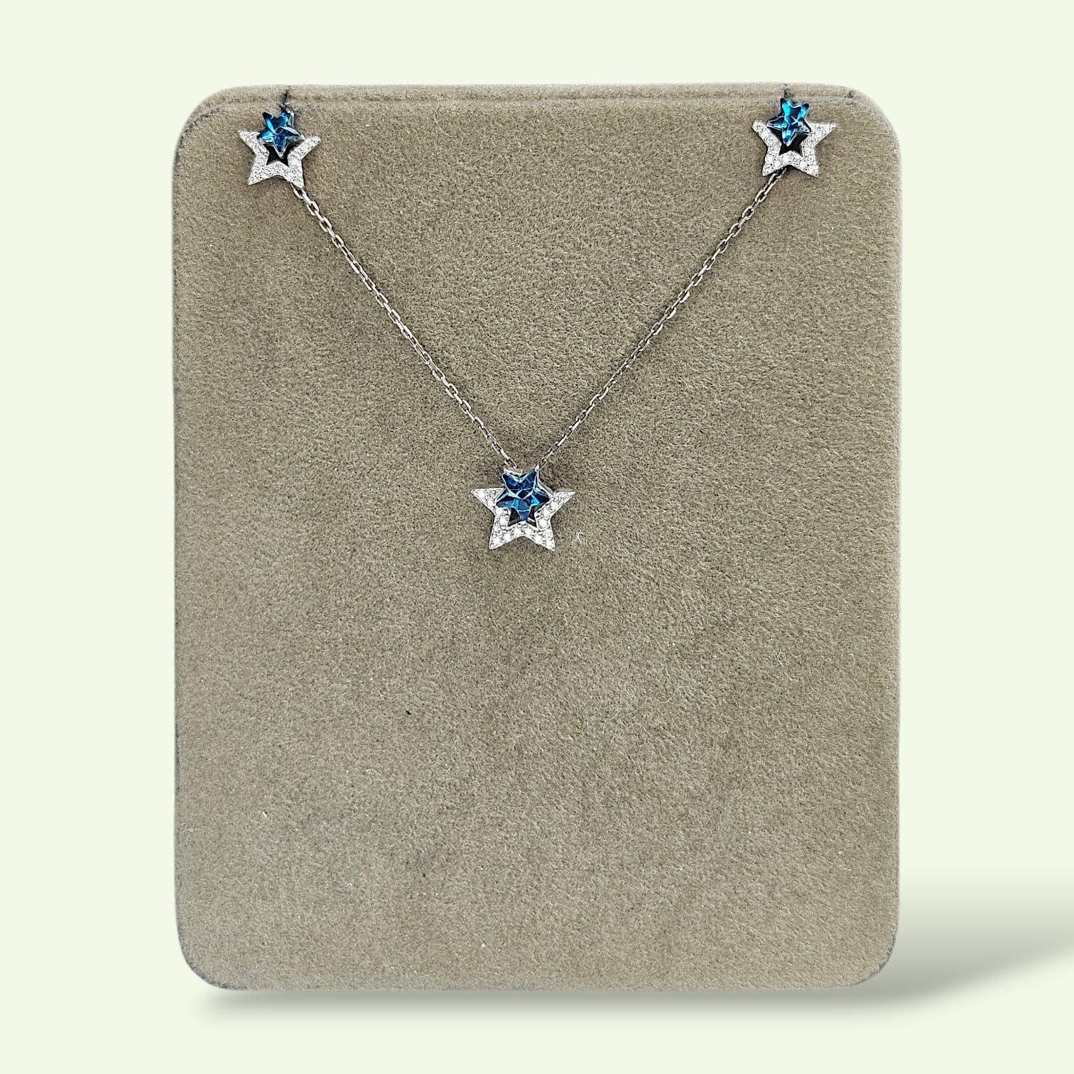 Mavi Topaz Yıldız Model Gümüş Kolye Küpe Takım