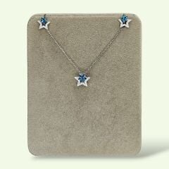 Mavi Topaz Yıldız Model Gümüş Kolye Küpe Takım