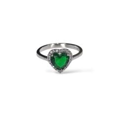 Kalpli Zümrüt Yeşili Pırlanta Montör Gümüş Kolye Küpe Yüzük Set