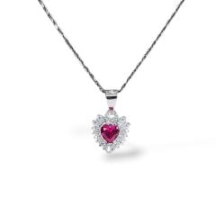 Yakut Renk Kalpli Pırlanta Montür Gümüş Kolye Küpe Yüzük Set