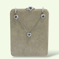 Mistik Topaz Kalpli Pırlanta Montür Gümüş Kolye Küpe Yüzük Set