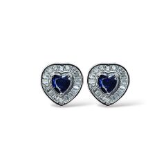 Safir Renk Kalpli Pırlanta Montür Gümüş Kolye Küpe Yüzük Set