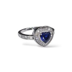 Safir Renk Kalpli Pırlanta Montür Gümüş Kolye Küpe Yüzük Set