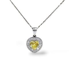 Sarı Kuvars Kalpli Pırlanta Montür Gümüş Kolye Küpe Yüzük Set