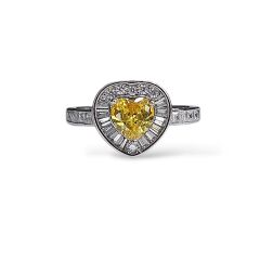 Sarı Kuvars Kalpli Pırlanta Montür Gümüş Kolye Küpe Yüzük Set