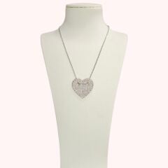 Kalp Model Taşlı Gümüş Kolye