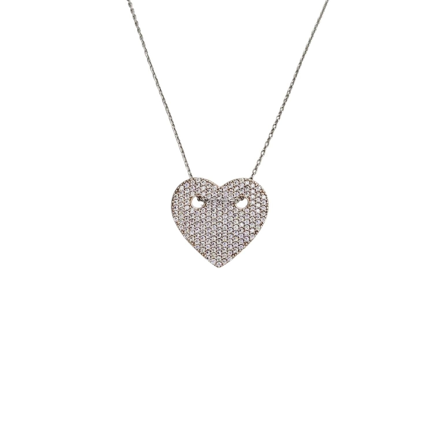 Kalp Model Taşlı Gümüş Kolye