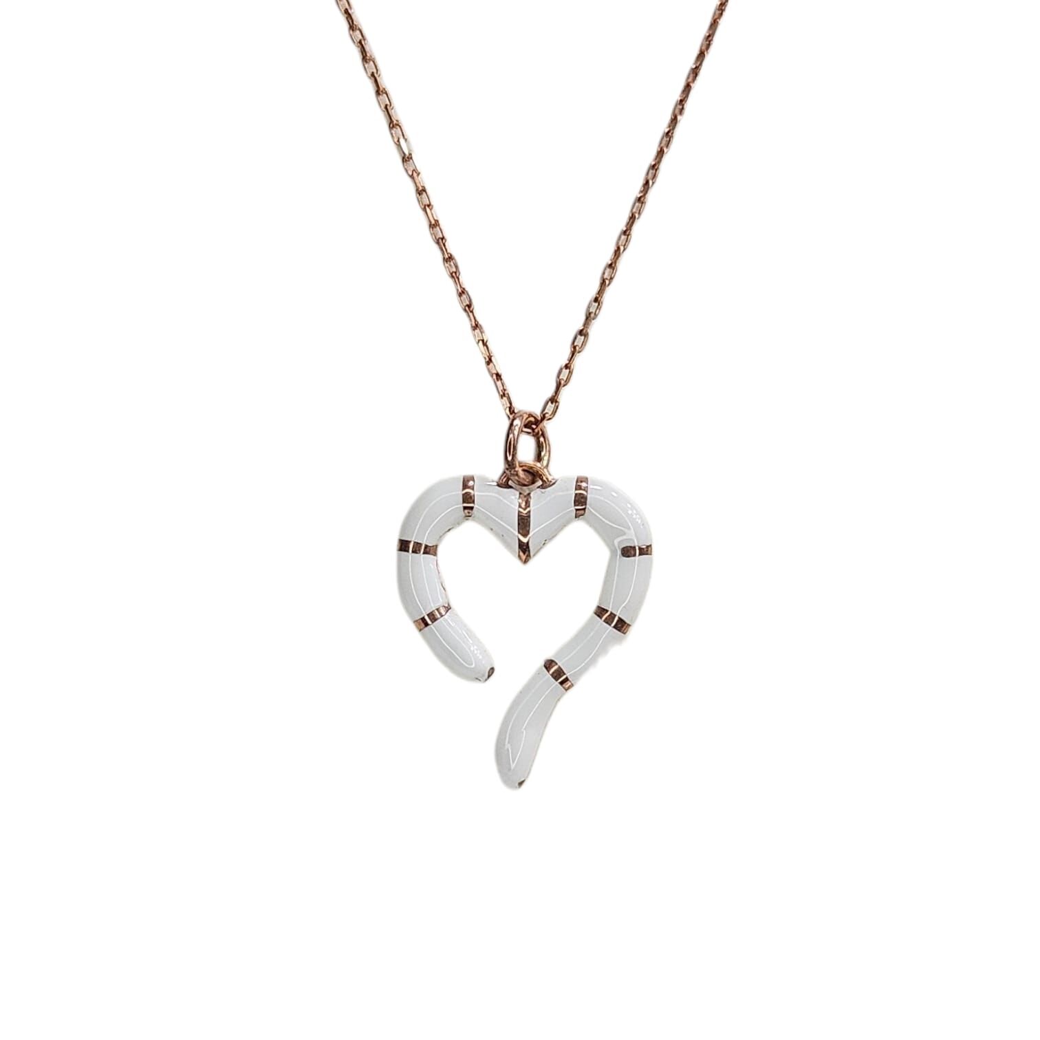 Kalp Model Seramik Rose Kaplama Gümüş Kolye