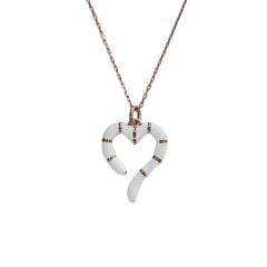 Kalp Model Seramik Rose Kaplama Gümüş Kolye