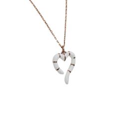 Kalp Model Seramik Rose Kaplama Gümüş Kolye