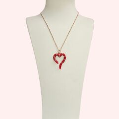 Kalp Model Kırmızı Renk Seramik Rose Kaplama Gümüş Kolye