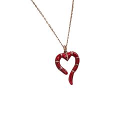Kalp Model Kırmızı Renk Seramik Rose Kaplama Gümüş Kolye
