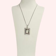 Pırlanta İşlemeli İçi Renkli Taşlı Gümüş Kolye