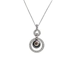 Ortası Siyah İnci Zirkon Taşlı Gümüş Kolye