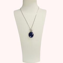 Safir Renk Zirkon Taşlı Gümüş Kolye