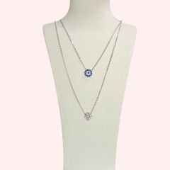 Nazar boncuklu ve Fatma Ananın Eli İkili Gümüş Kolye