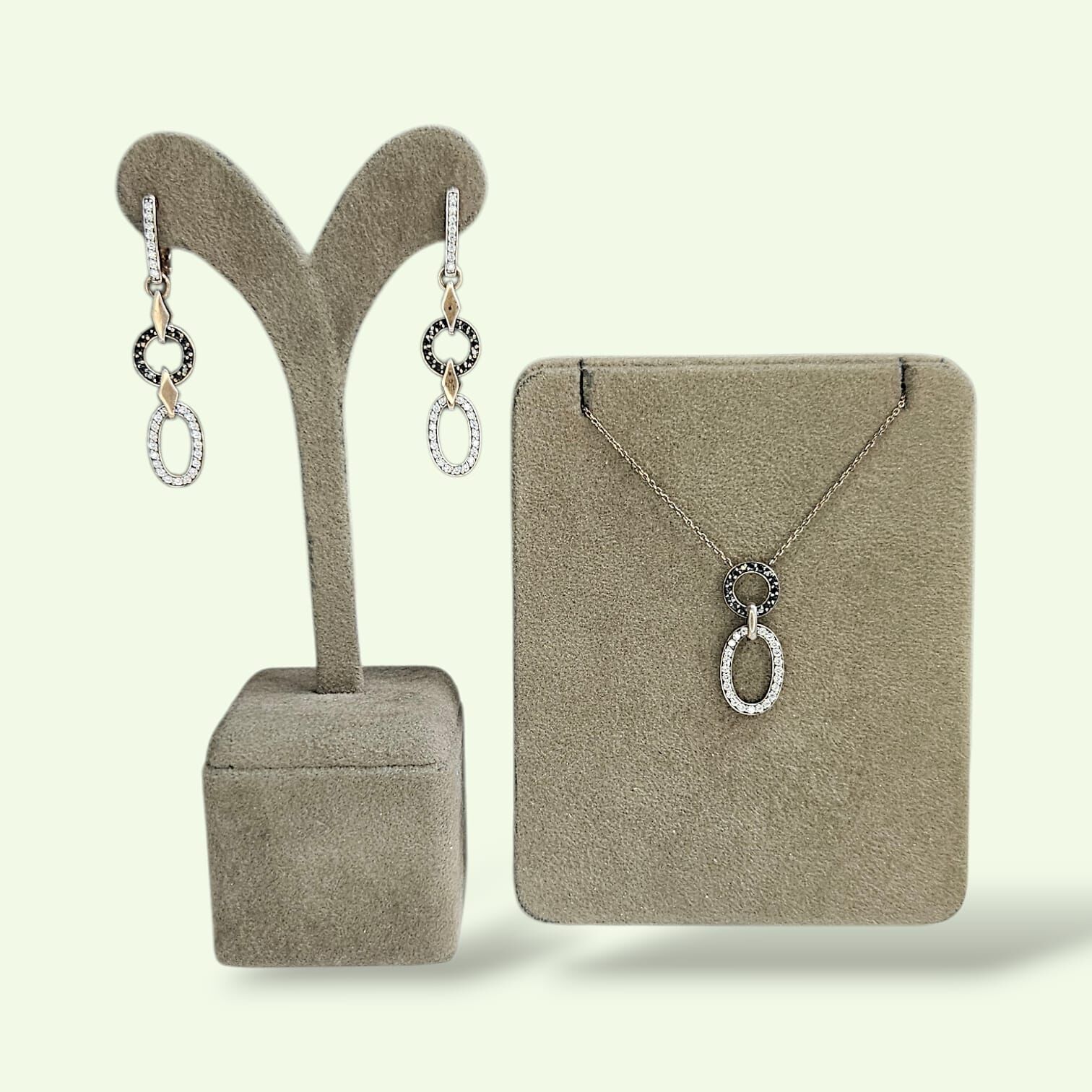 Siyah-Beyaz Zirkon Taşlı Rose Kaplama Gümüş Kolye Küpe Takım