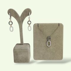 Siyah-Beyaz Zirkon Taşlı Rose Kaplama Gümüş Kolye Küpe Takım