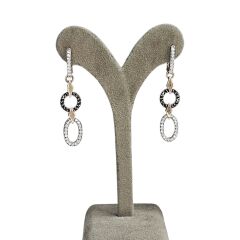 Siyah-Beyaz Zirkon Taşlı Rose Kaplama Gümüş Kolye Küpe Takım