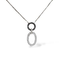 Siyah-Beyaz Zirkon Taşlı Rose Kaplama Gümüş Kolye Küpe Takım