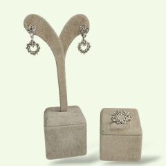 Markazit Taşlı Kalp Model Yüzük Küpe Takım